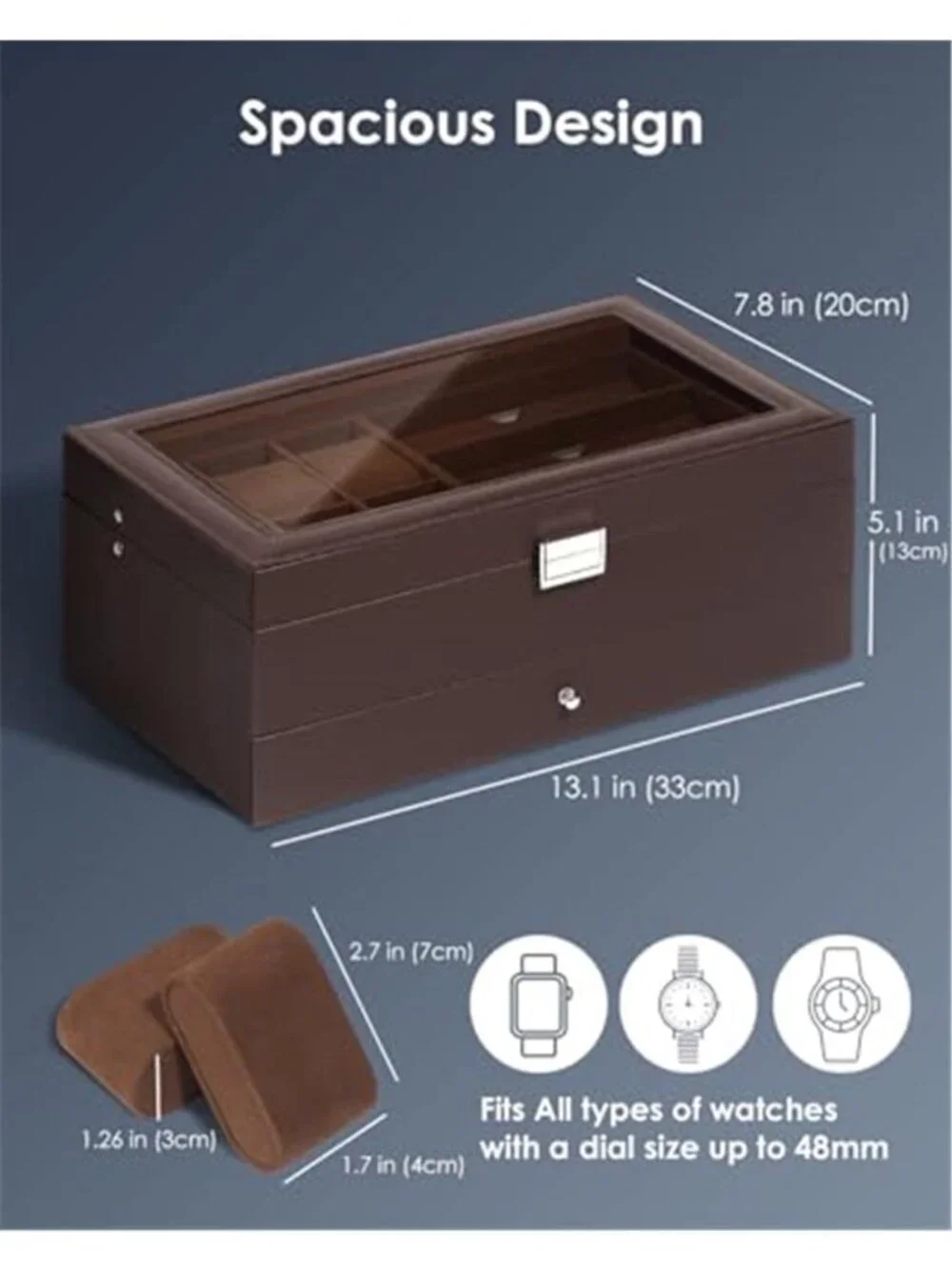 Watch Jewelry Box Organizer 6-Slot 2-Layer Watch Case and Sunglasses Storage